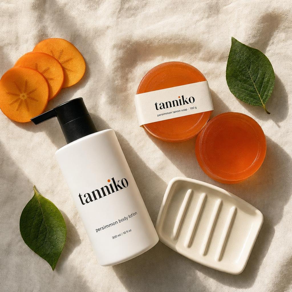 The Tanniko 30-day set: lotion, two soap bars and soap dish