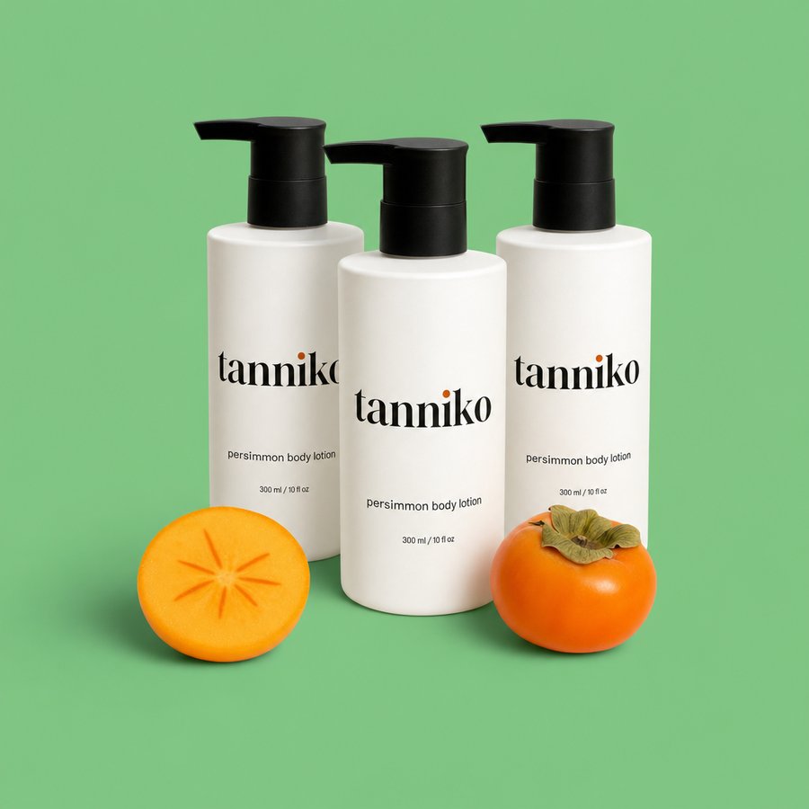Three bottles of Tanniko persimmon body lotion